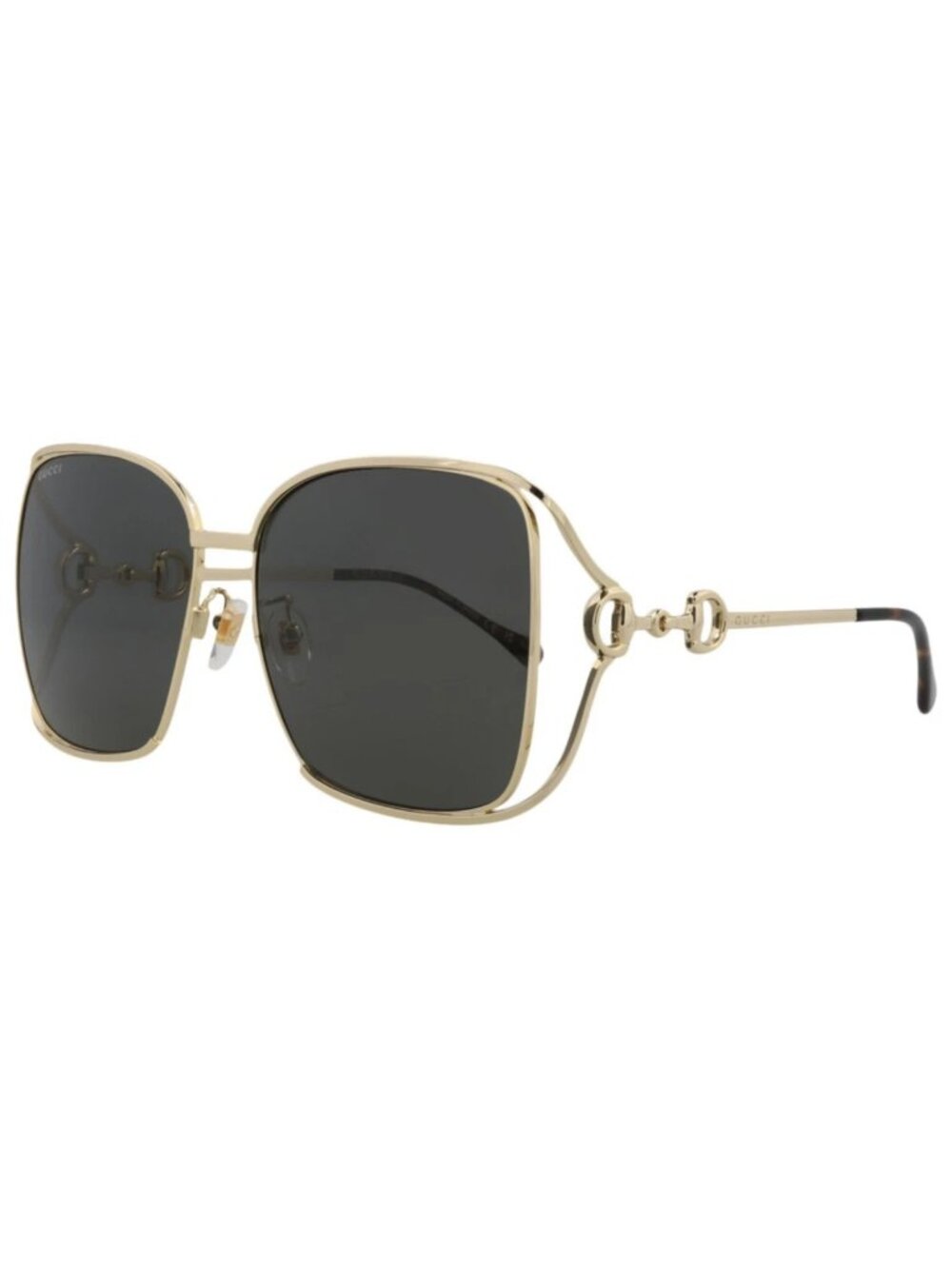 New Gucci Women's Sunglasses Square Rectangle Metal Frame Gold Gold Grey